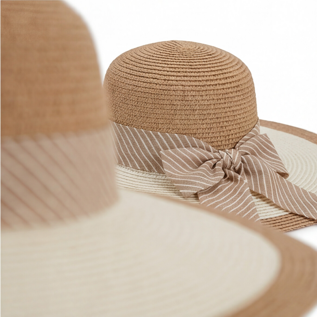 Contrast Ribbon Hat - Beige