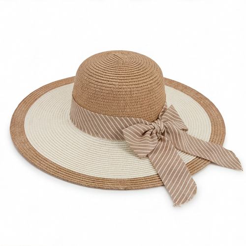 Contrast Ribbon Hat - Beige