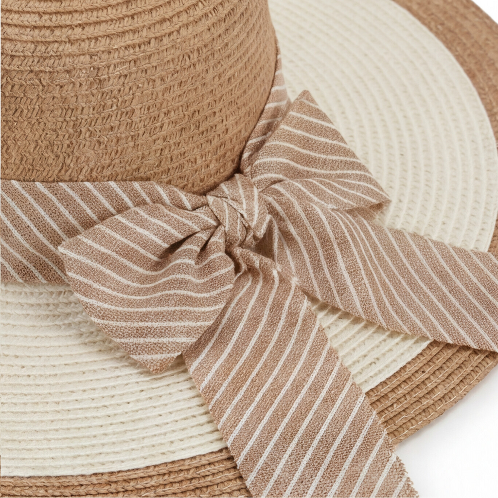 Contrast Ribbon Hat - Beige